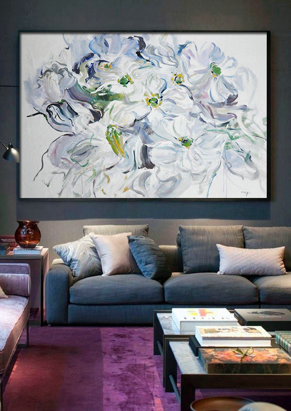 Horizontal Abstract Flower Painting Living Room Wall Art #ABH0A40